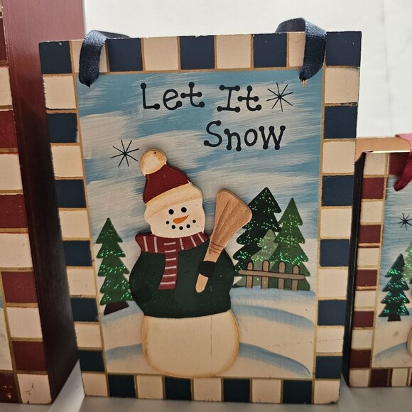 Set Of 3 Wooden "Let It Snow" Decorative Winter Boxes With Ribbon Handles - Picture 3 of 9
